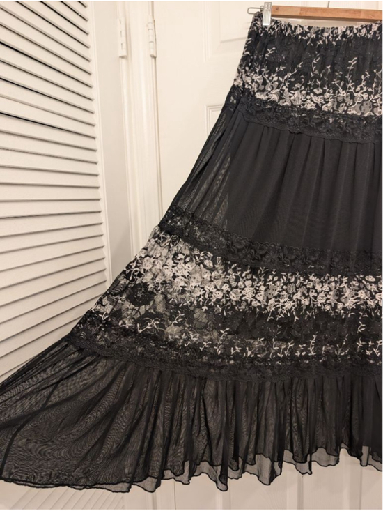 Unbranded Dresses & Skirts - Vintage Whimsigoth Black Lace Tiered Maxi Ruth Skirt Cottagecore Grunge Coquette